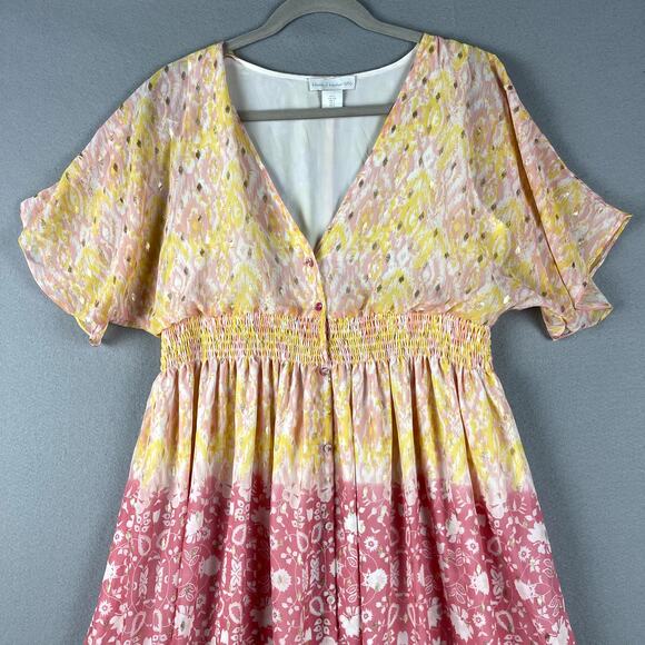 House of Harlow 1960 Floral Maxi Dress Womens Small Pink Metallic Colorful - Picture 2 of 16